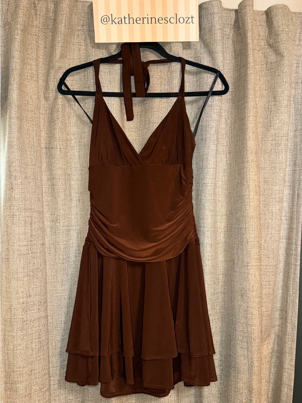 Windsor Brown Halter-Tie V-Neck Mini Dress